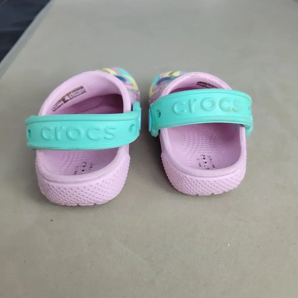 Fun Lab Unicorn Crocs Shoes Baby Girls Size‎ 4 Pink Clog Slip On Comfort Sandals